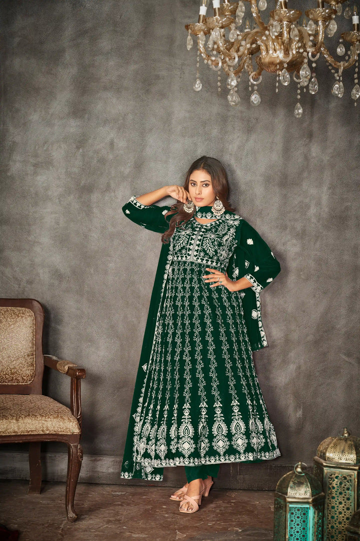 Designer Embroidery Anarkali Suit | Santoon Bottom & Net Dupatta
