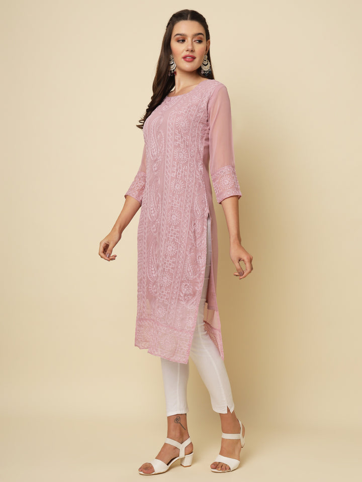 Designer Long Kurti with Chikankari Embroidery | Georgette & Crepe Inner