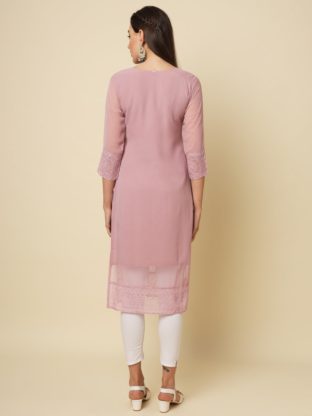 Designer Long Kurti with Chikankari Embroidery | Georgette & Crepe Inner