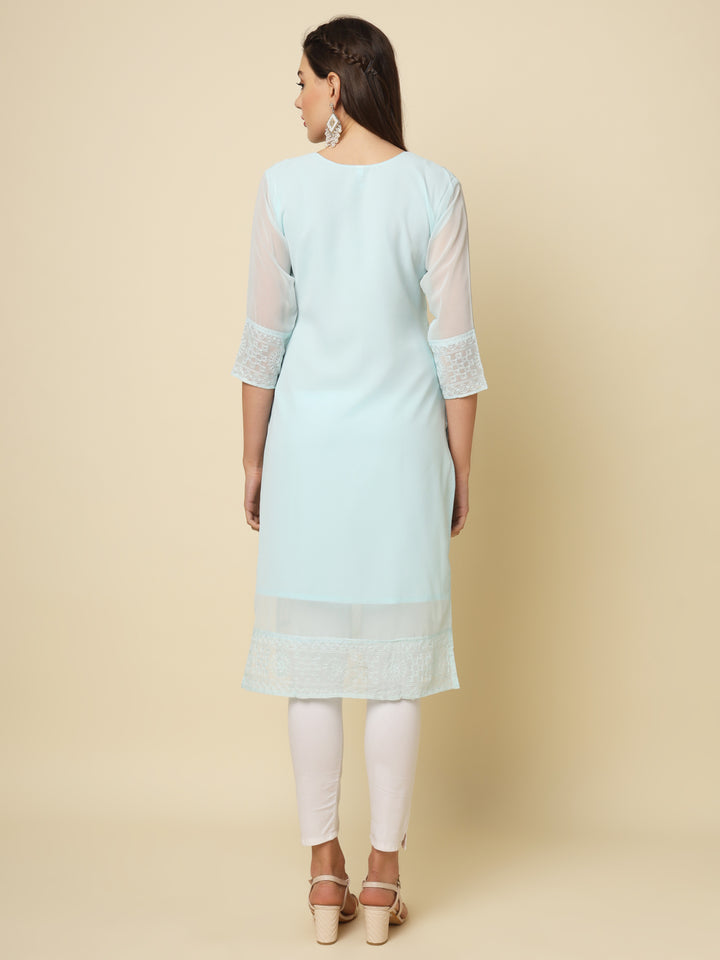 Designer Long Kurti with Chikankari Embroidery | Georgette & Crepe Inner