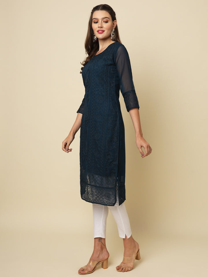 Designer Long Kurti with Chikankari Embroidery | Georgette & Crepe Inner