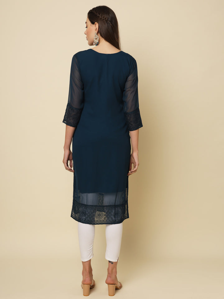 Designer Long Kurti with Chikankari Embroidery | Georgette & Crepe Inner