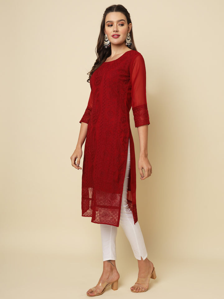 Designer Long Kurti with Chikankari Embroidery | Georgette & Crepe Inner