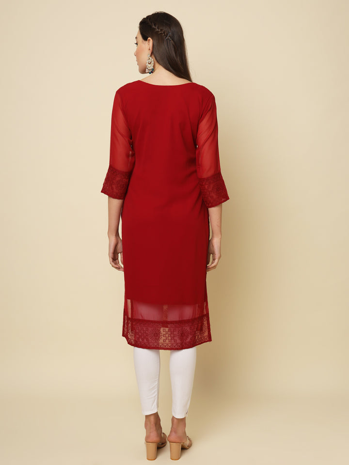 Designer Long Kurti with Chikankari Embroidery | Georgette & Crepe Inner