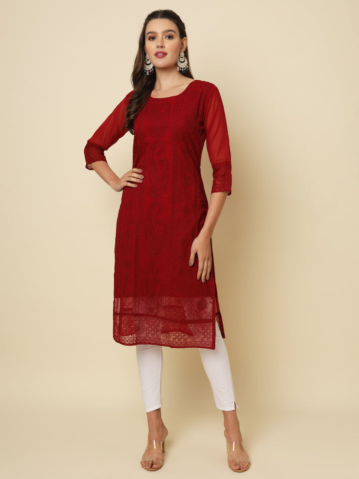 Designer Long Kurti with Chikankari Embroidery | Georgette & Crepe Inner