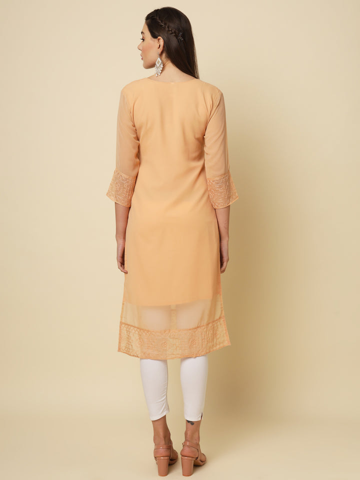 Designer Long Kurti with Chikankari Embroidery | Georgette & Crepe Inner
