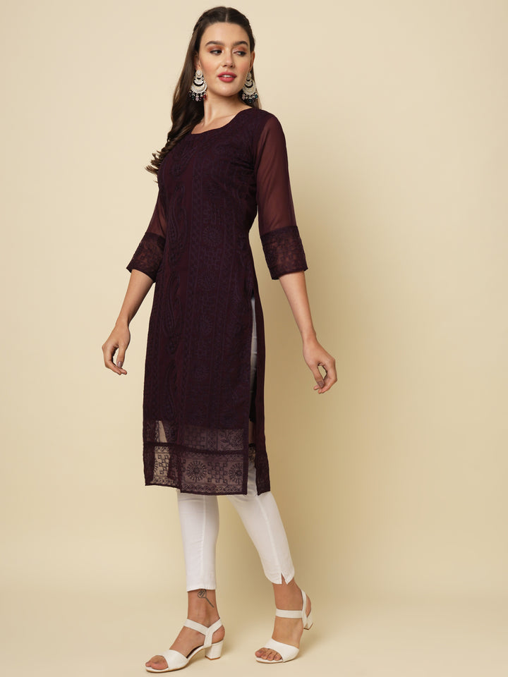 Designer Long Kurti with Chikankari Embroidery | Georgette & Crepe Inner