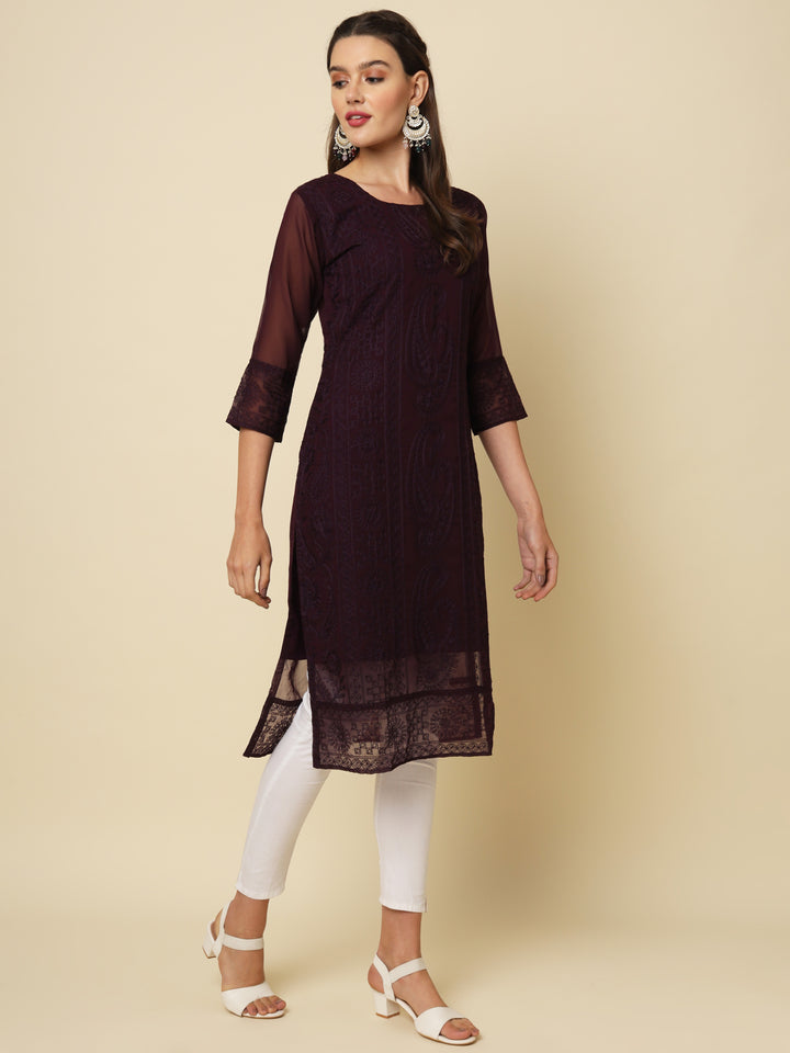 Designer Long Kurti with Chikankari Embroidery | Georgette & Crepe Inner