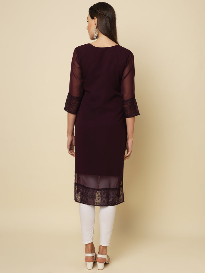 Designer Long Kurti with Chikankari Embroidery | Georgette & Crepe Inner