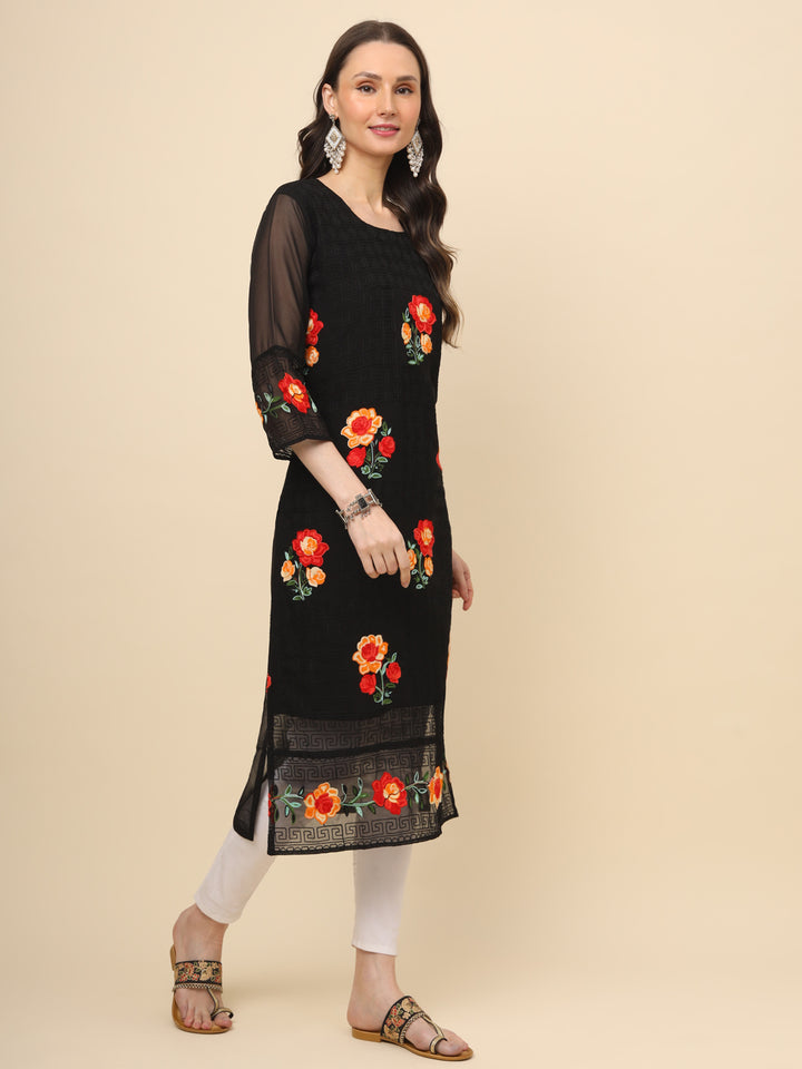 Multi-Thread Embroidered Georgette Long Kurti | Designer Women's Wear