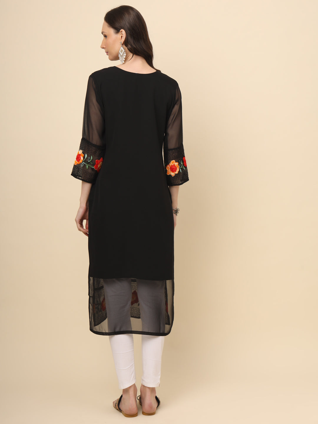 Multi-Thread Embroidered Georgette Long Kurti | Designer Women's Wear
