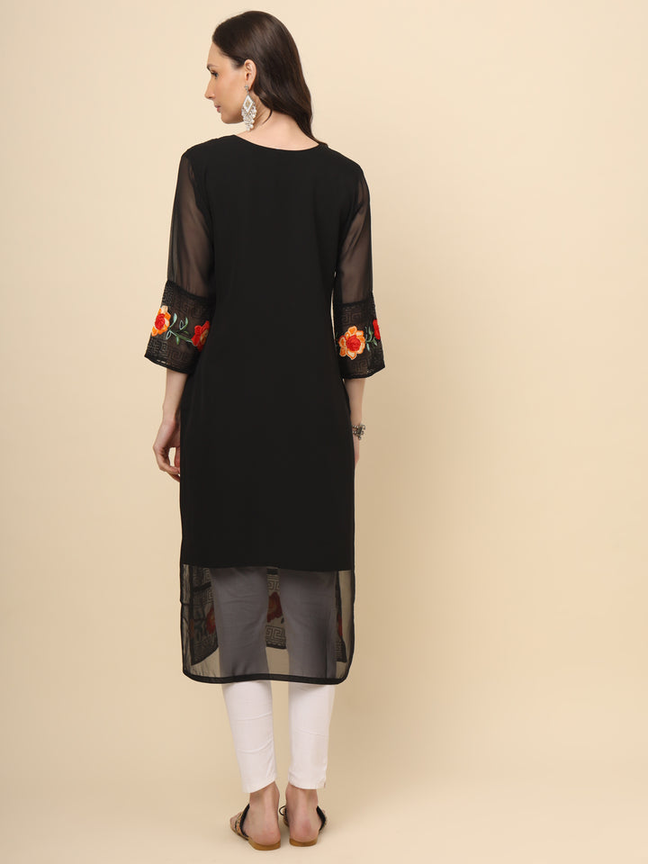 Multi-Thread Embroidered Georgette Long Kurti | Designer Women's Wear