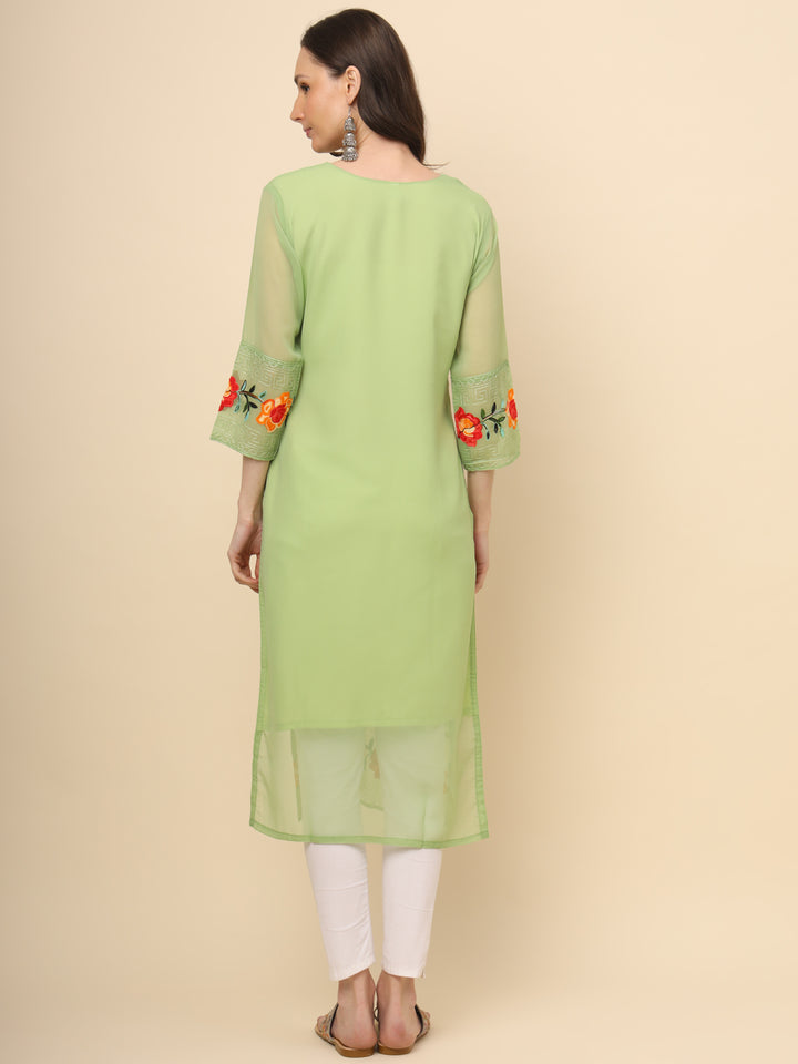Multi-Thread Embroidered Georgette Long Kurti | Designer Women's Wear