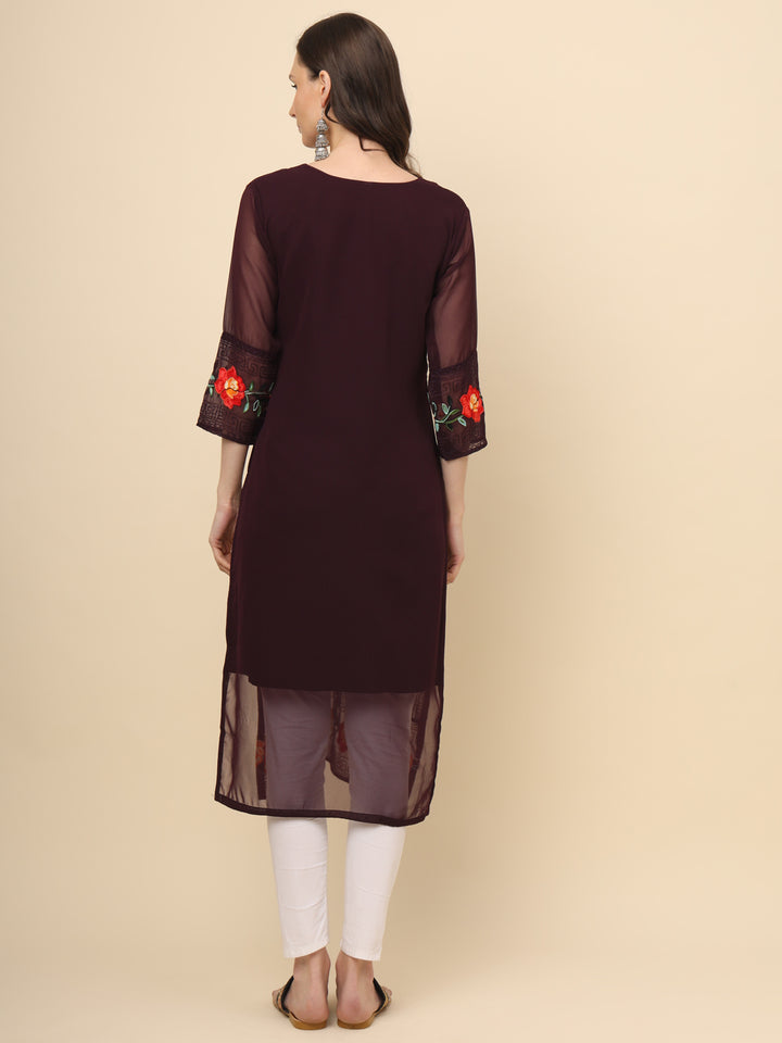 Multi-Thread Embroidered Georgette Long Kurti | Designer Women's Wear