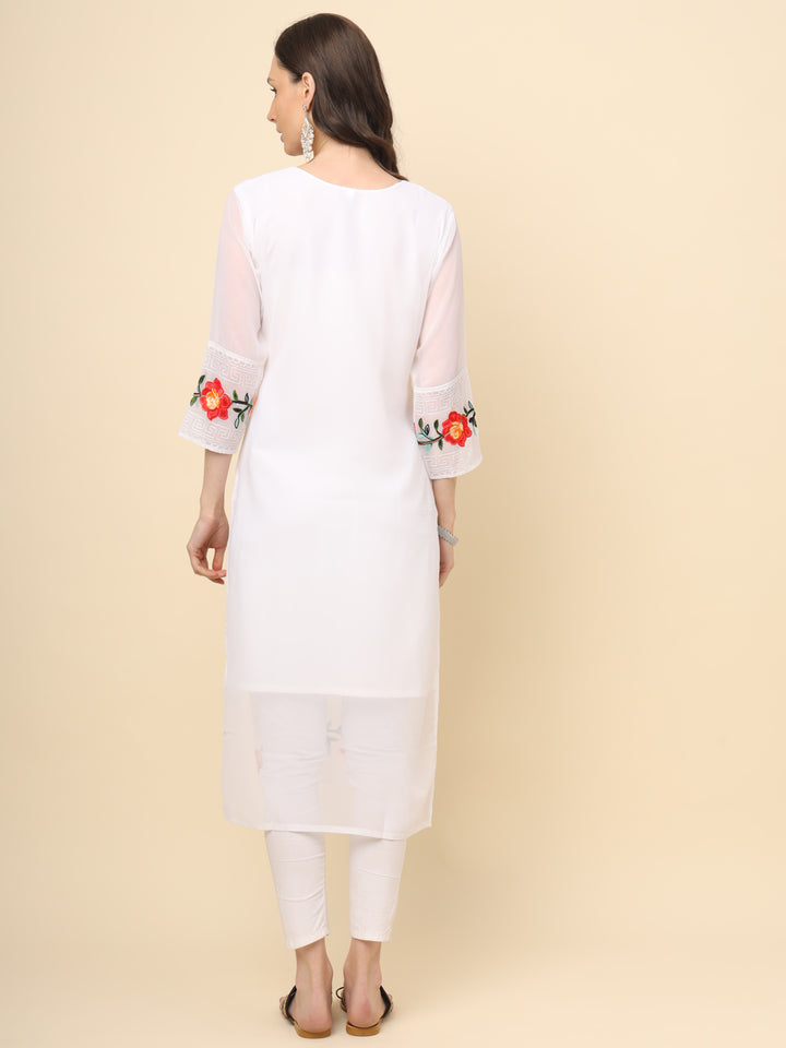 Multi-Thread Embroidered Georgette Long Kurti | Designer Women's Wear