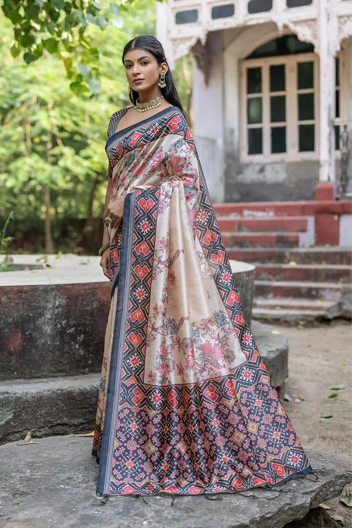 Designer Tussar Silk Saree with Woven Border | Perfect for Weddings & Festivals