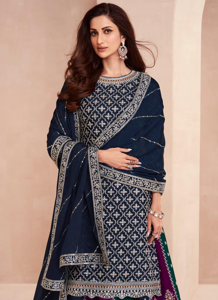 Designer Gharara Suits | Chinon Embroidery with Elegant Dupatta Set