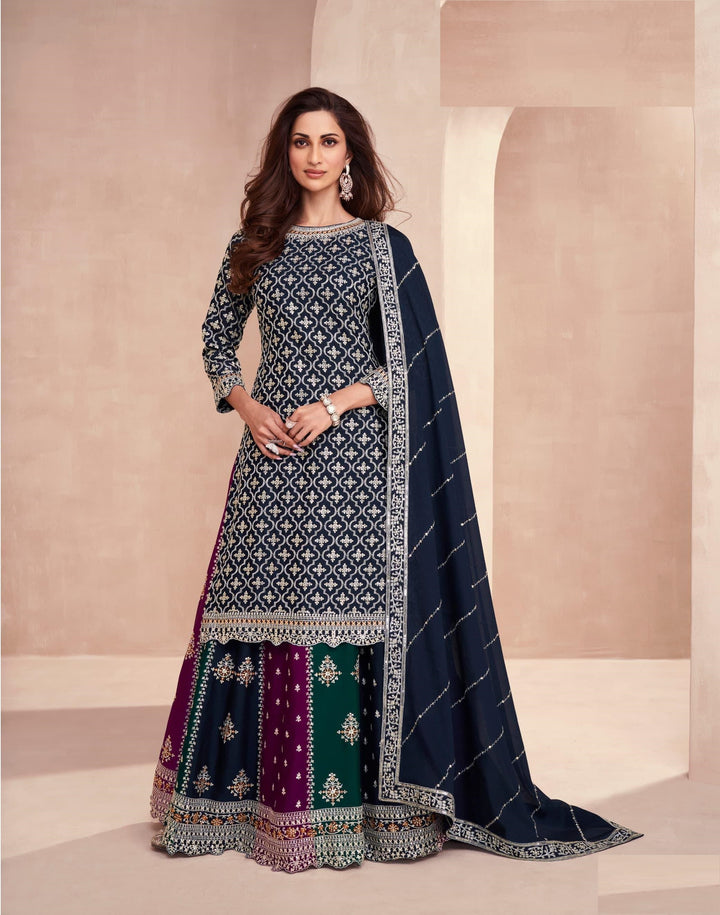 Designer Gharara Suits | Chinon Embroidery with Elegant Dupatta Set