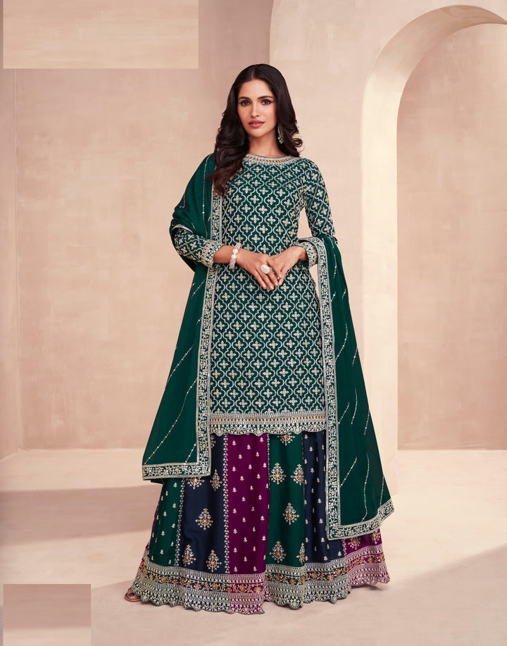 Designer Gharara Suits | Chinon Embroidery with Elegant Dupatta Set