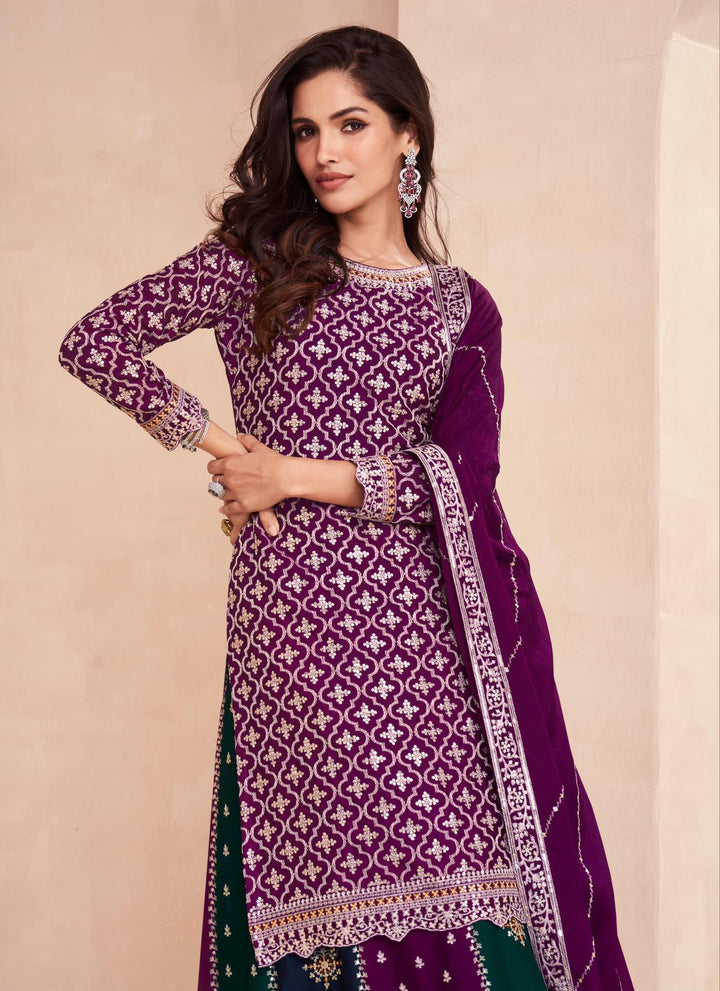 Designer Gharara Suits | Chinon Embroidery with Elegant Dupatta Set