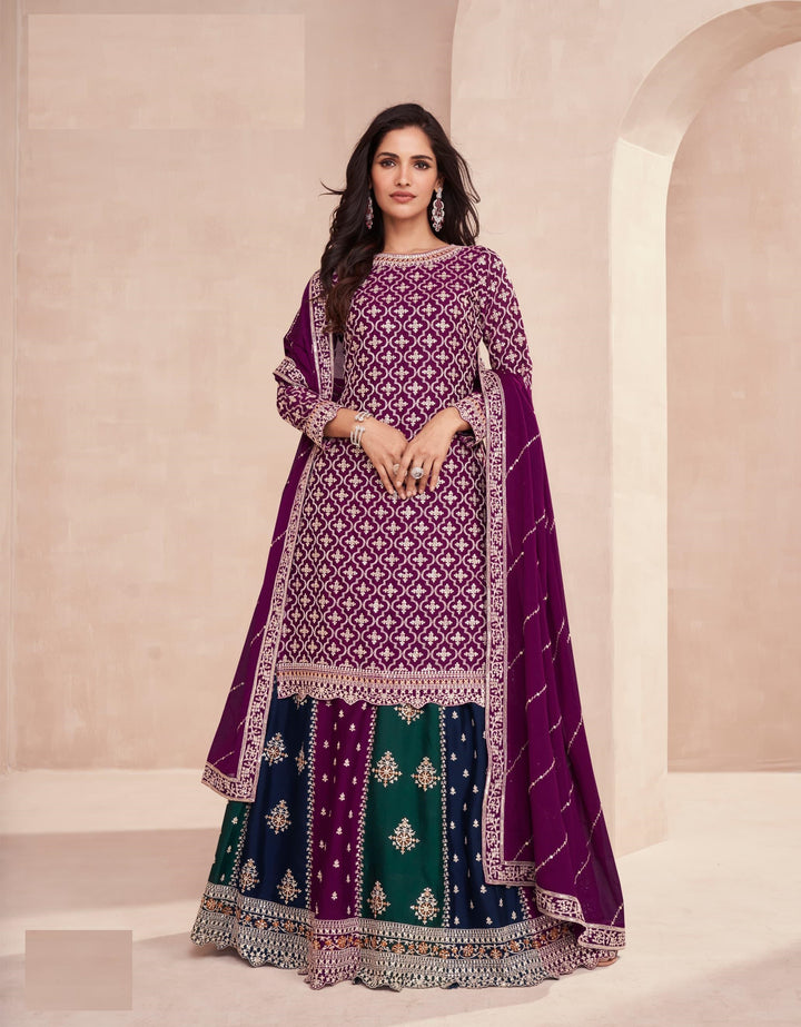 Designer Gharara Suits | Chinon Embroidery with Elegant Dupatta Set