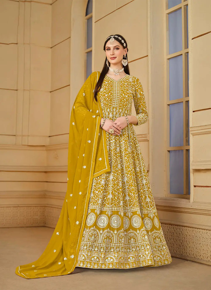 Elegant Designer Anarkali Suit | Faux Georgette with Heavy Embroidery