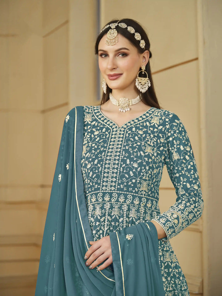 Elegant Designer Anarkali Suit | Faux Georgette with Heavy Embroidery