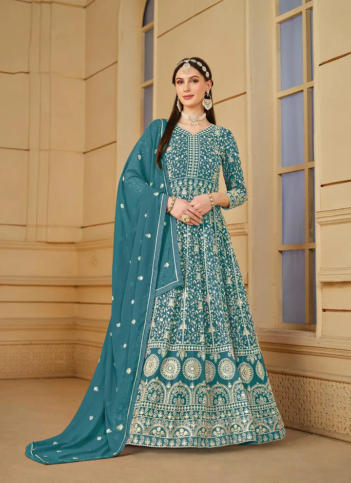 Elegant Designer Anarkali Suit | Faux Georgette with Heavy Embroidery
