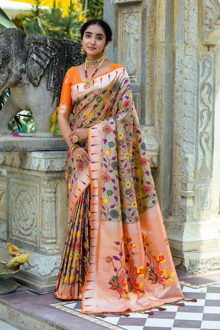 Banarasi Silk Party Wear Saree | Wevon Paithani Meenakari Jacquard Design