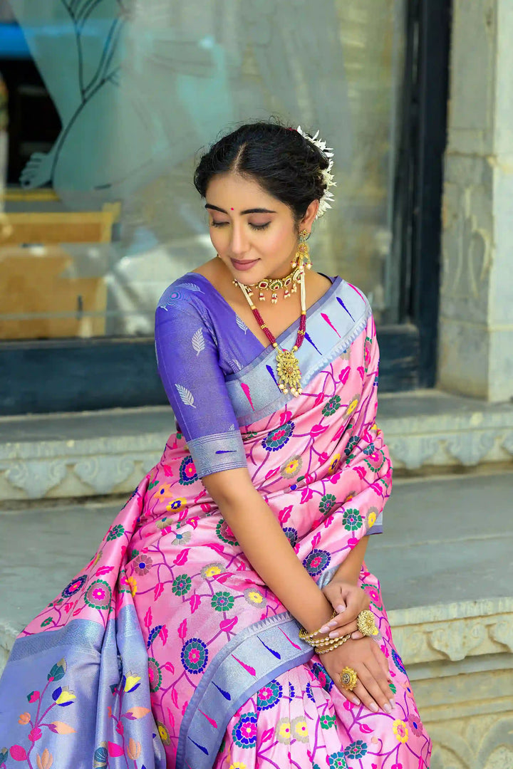 Banarasi Silk Party Wear Saree | Wevon Paithani Meenakari Jacquard Design