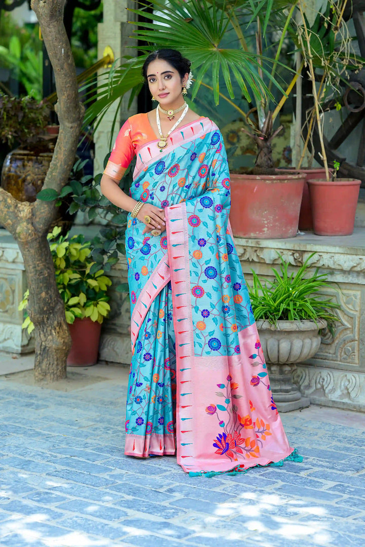 Banarasi Silk Party Wear Saree | Wevon Paithani Meenakari Jacquard Design