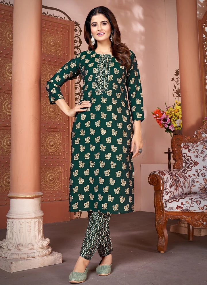 Designer Printed Rayon Kurti & Bottom Set | Elegant Women's Wear
