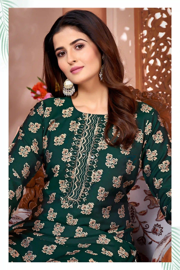 Designer Printed Rayon Kurti & Bottom Set | Elegant Women's Wear
