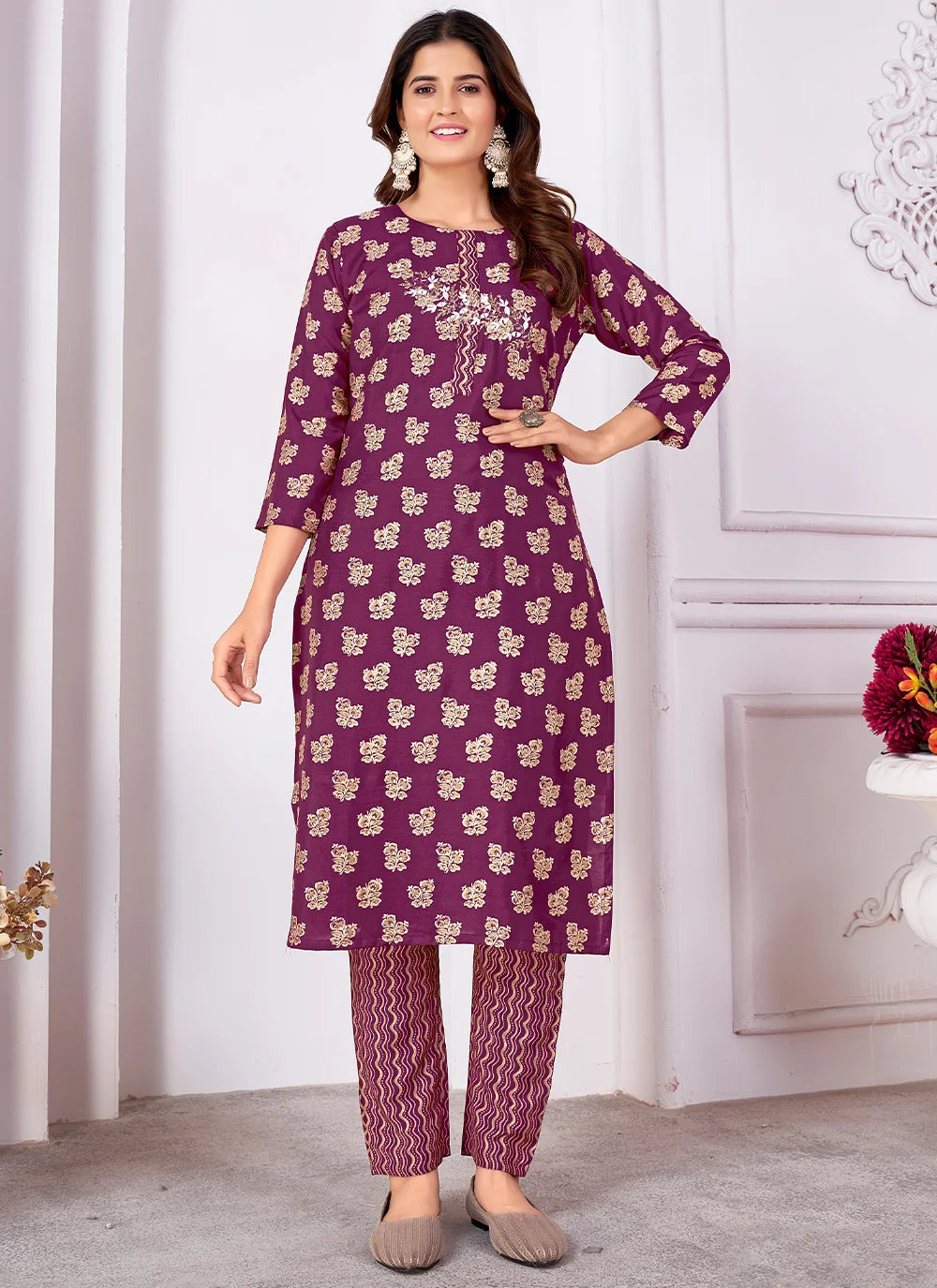 Designer Printed Rayon Kurti & Bottom Set | Elegant Women's Wear