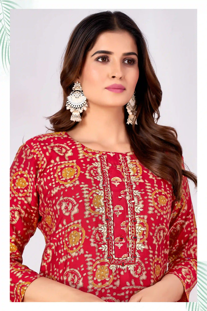 Stylish Printed Rayon Kurti & Bottom Set | Hand Work Women's Wear