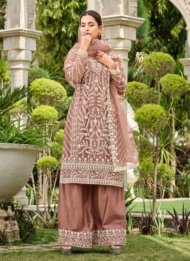 Elegant Butterfly Net Satin Palazzo Suit | Designer Embroidery & Stone Work
