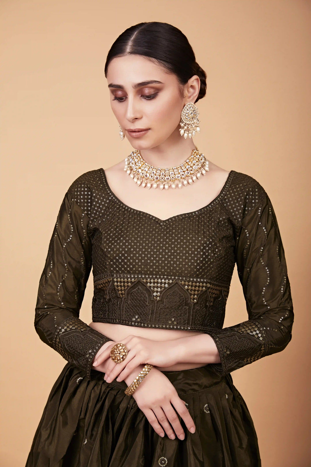 Elegant Mehendi Tebi Silk Lehenga with Mehendi Dupatta | A Stylish and Sophisticated Choice