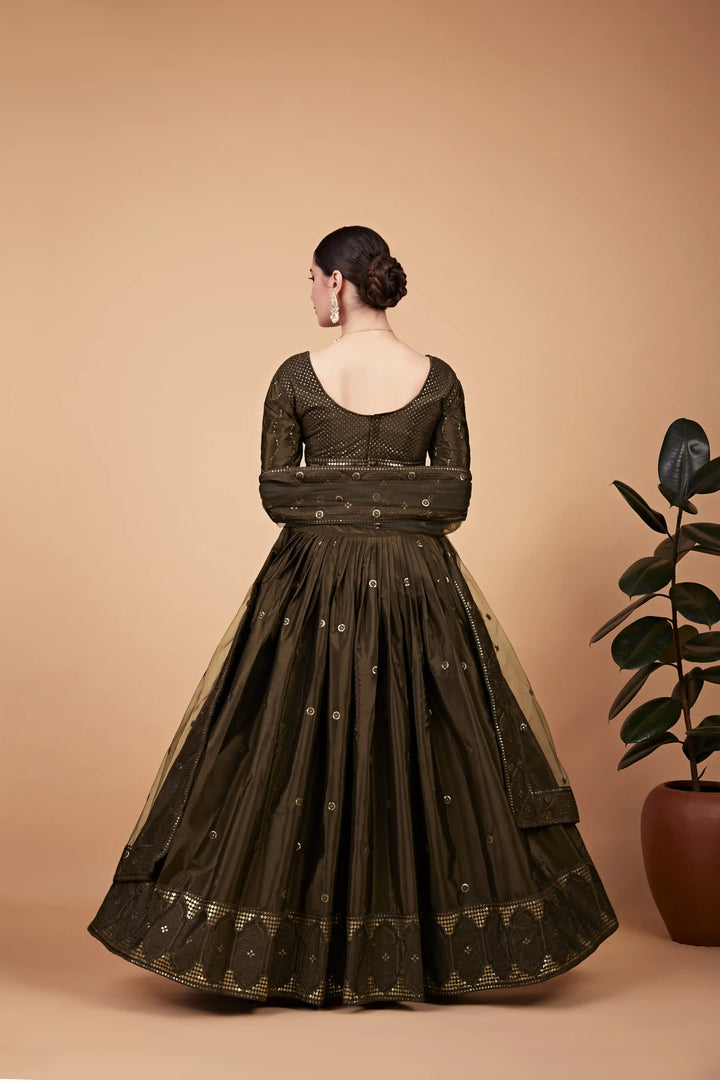 Elegant Mehendi Tebi Silk Lehenga with Mehendi Dupatta | A Stylish and Sophisticated Choice