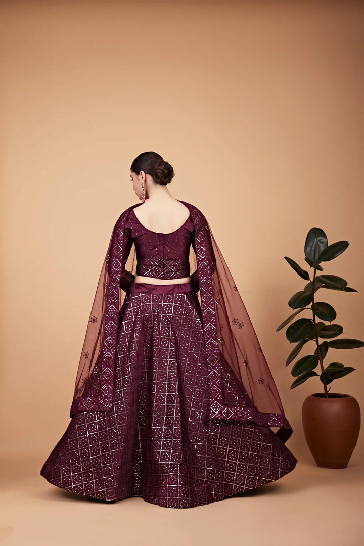 Radiant Wine Tebi Silk Lehenga with Wine Dupatta | Elegance Redefined for Brides