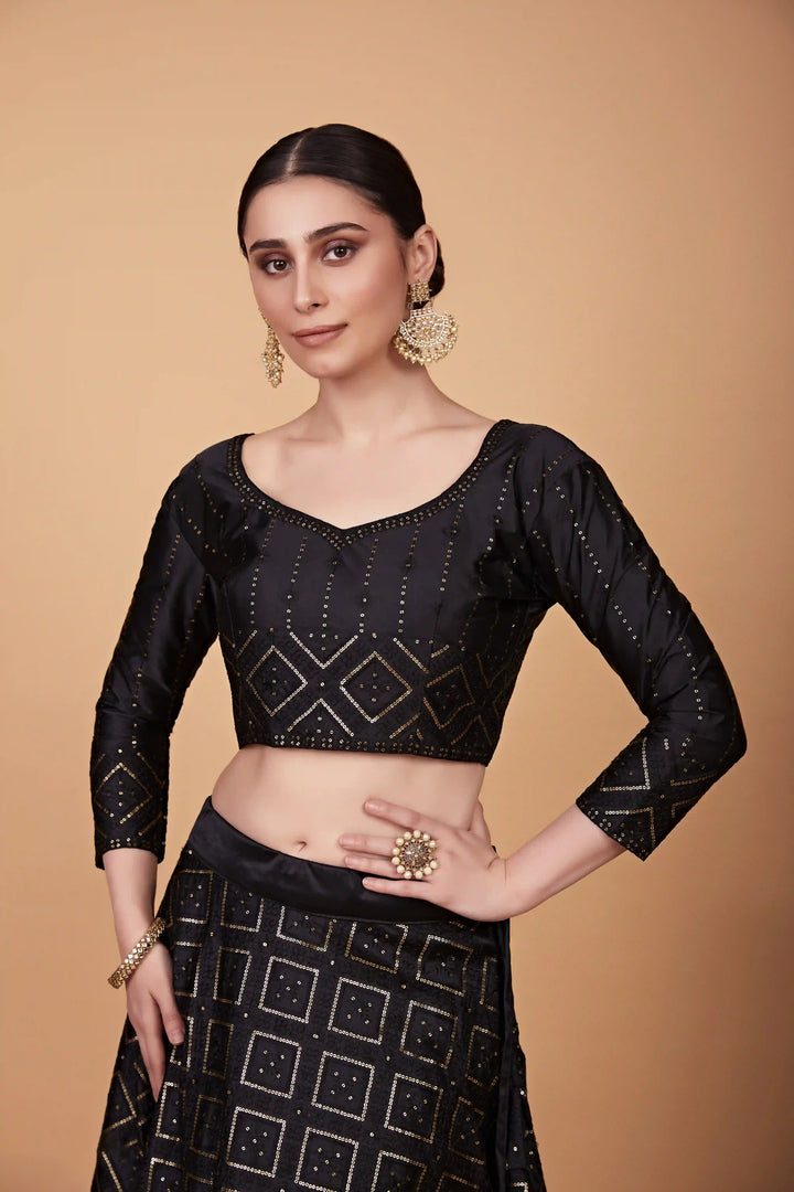 Elegant Black Tebi Silk Lehenga with Black Dupatta | A Stylish and Sophisticated Choice