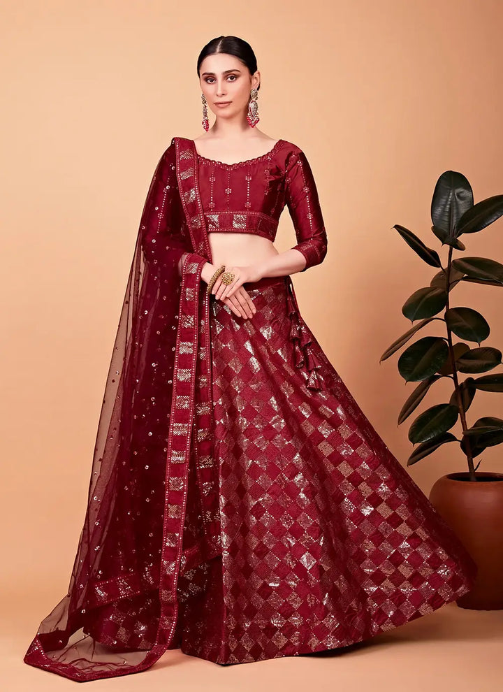 Sophisticated Red Tebi Silk Lehenga with Red Dupatta | A Captivating Traditional Ensemble