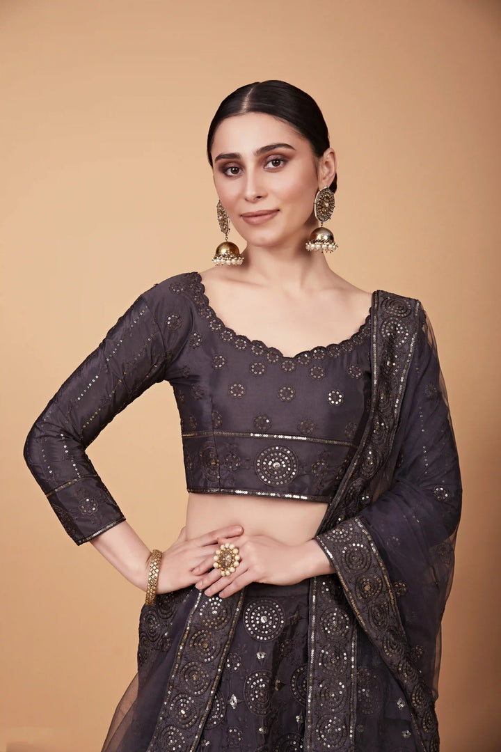 Exquisite Gray Tebi Silk Lehenga with Gray Dupatta | A Captivating Traditional Ensemble
