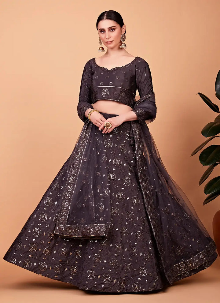 Exquisite Gray Tebi Silk Lehenga with Gray Dupatta | A Captivating Traditional Ensemble