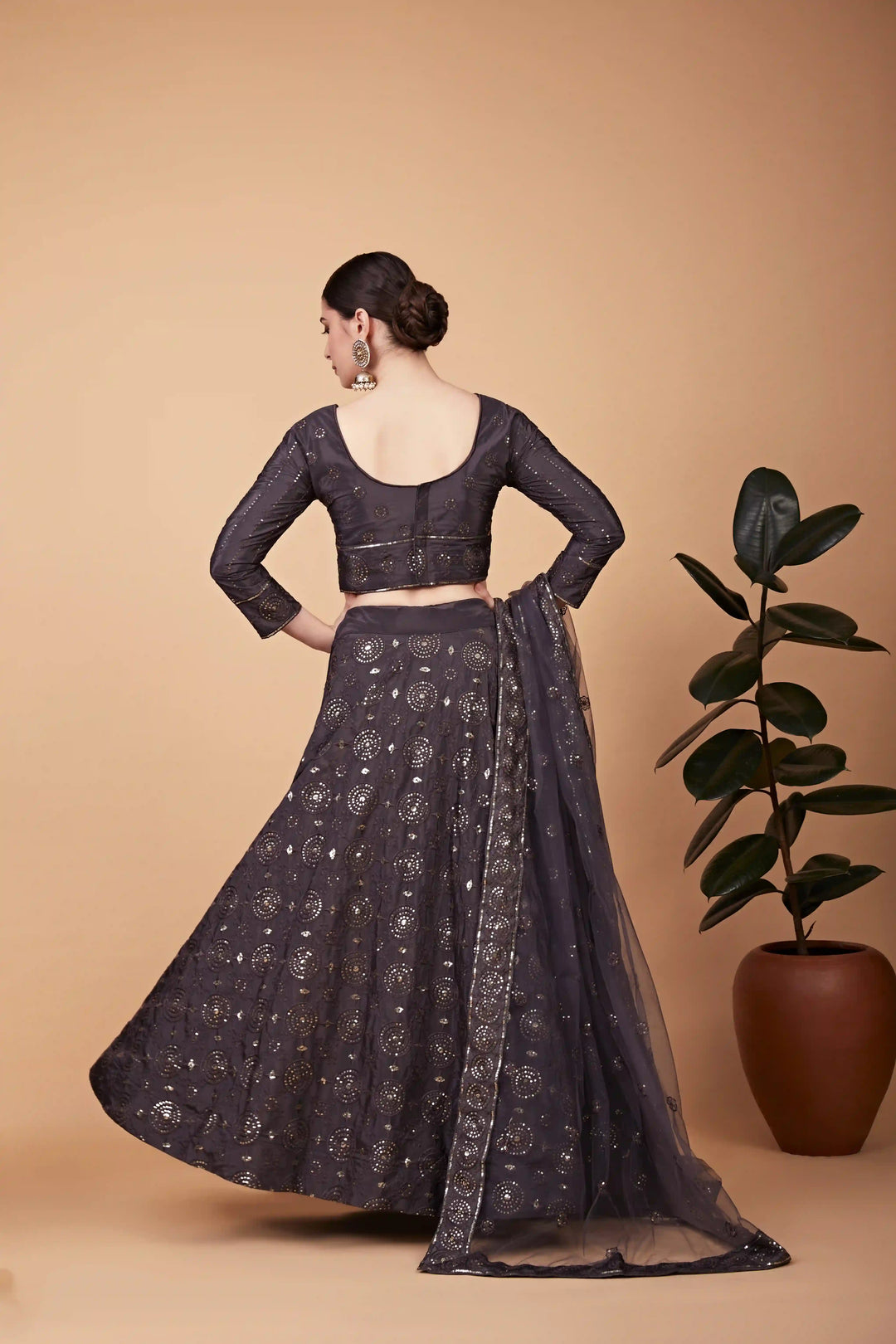 Exquisite Gray Tebi Silk Lehenga with Gray Dupatta | A Captivating Traditional Ensemble