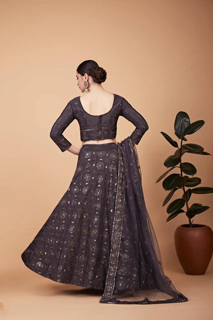 Exquisite Gray Tebi Silk Lehenga with Gray Dupatta | A Captivating Traditional Ensemble