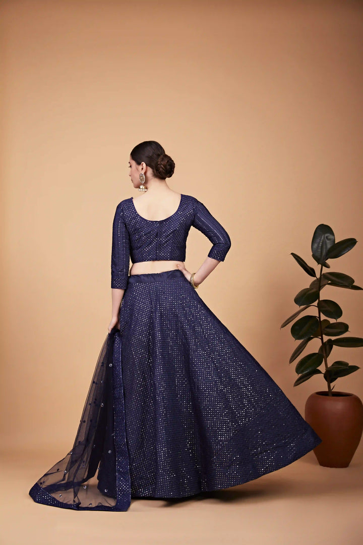Traditional Navy Blue Lehenga | Tebi Silk & Ton To Ton Thread Embroidery