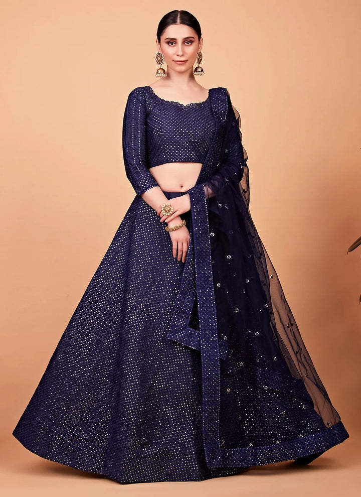 Traditional Navy Blue Lehenga | Tebi Silk & Ton To Ton Thread Embroidery