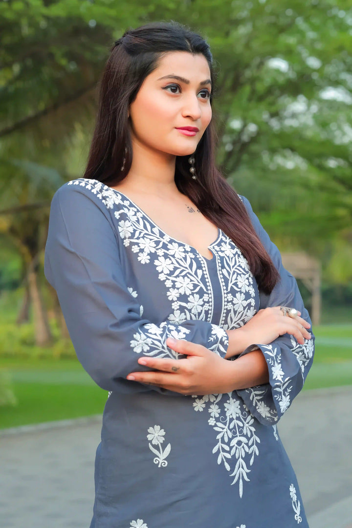 Stylish Readymade Set | Elegant Rayon Top & Bottom with Designer Chikankari