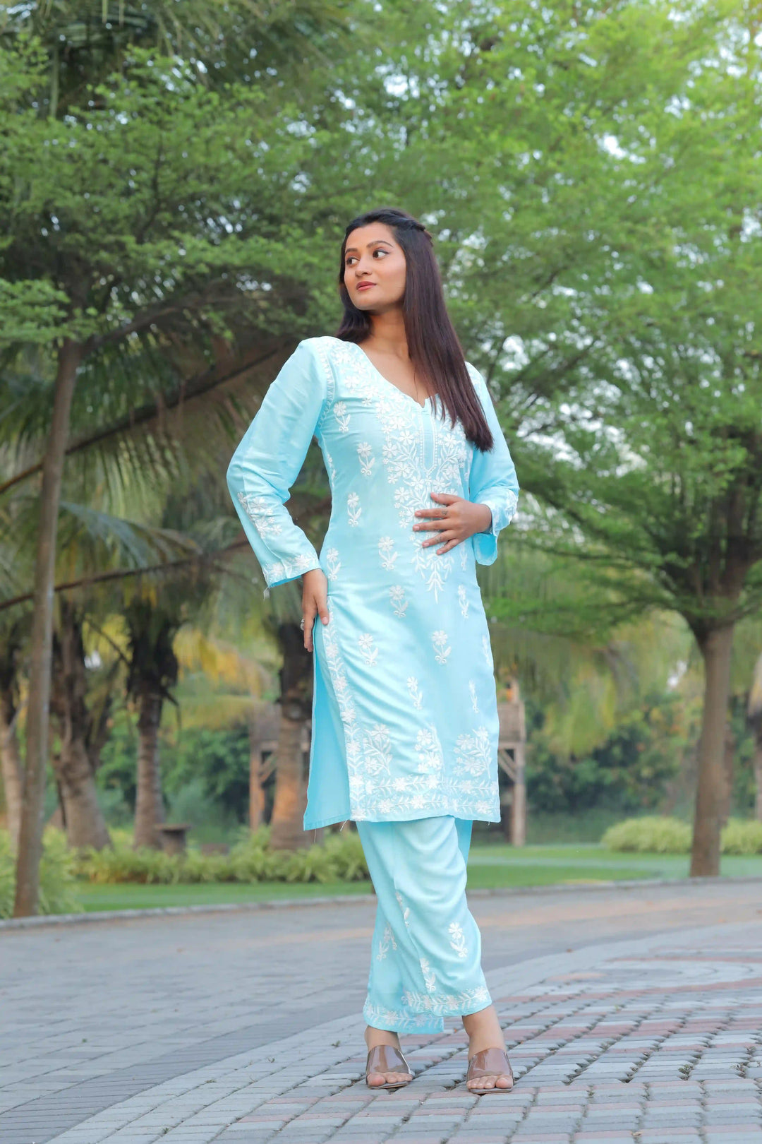 Stylish Readymade Set | Elegant Rayon Top & Bottom with Designer Chikankari