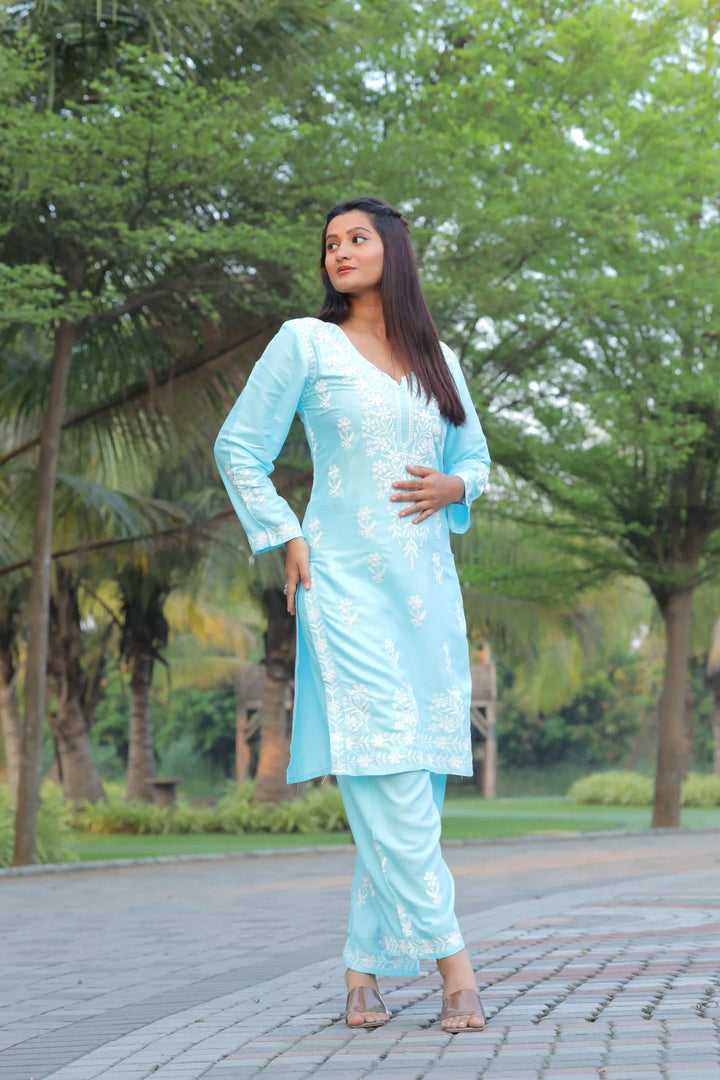 Stylish Readymade Set | Elegant Rayon Top & Bottom with Designer Chikankari